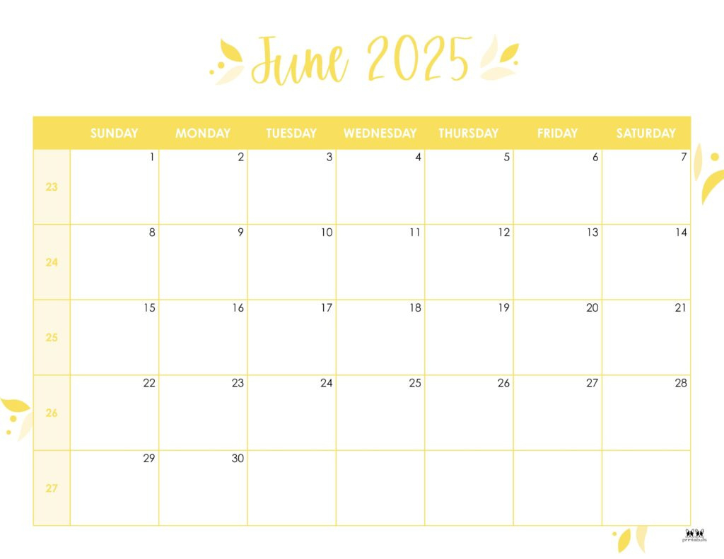 June 2025 Calendars - 107 Free Printables | Printabulls inside June Monthly Calendar 2025 Printable