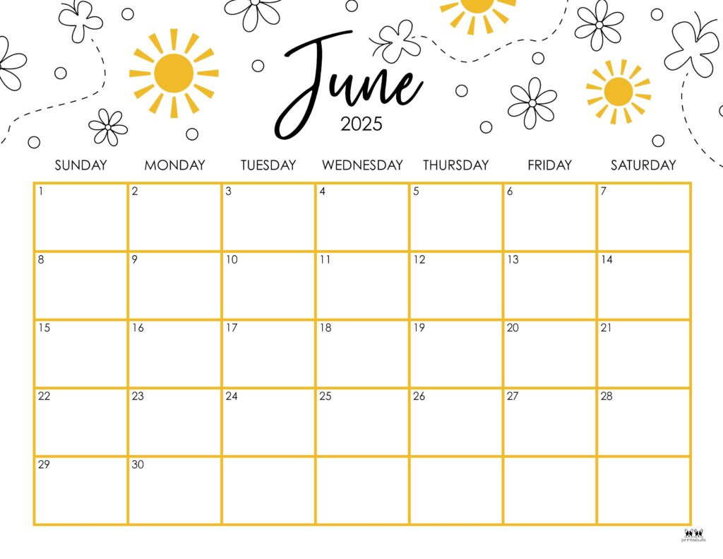 June 2025 Calendars - 107 Free Printables | Printabulls with regard to June Free Calendar 2025