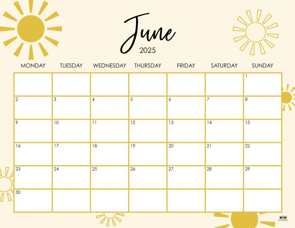 June 2025 Calendars - 107 Free Printables | Printabulls within June 2025 Calendar With Lines Printable