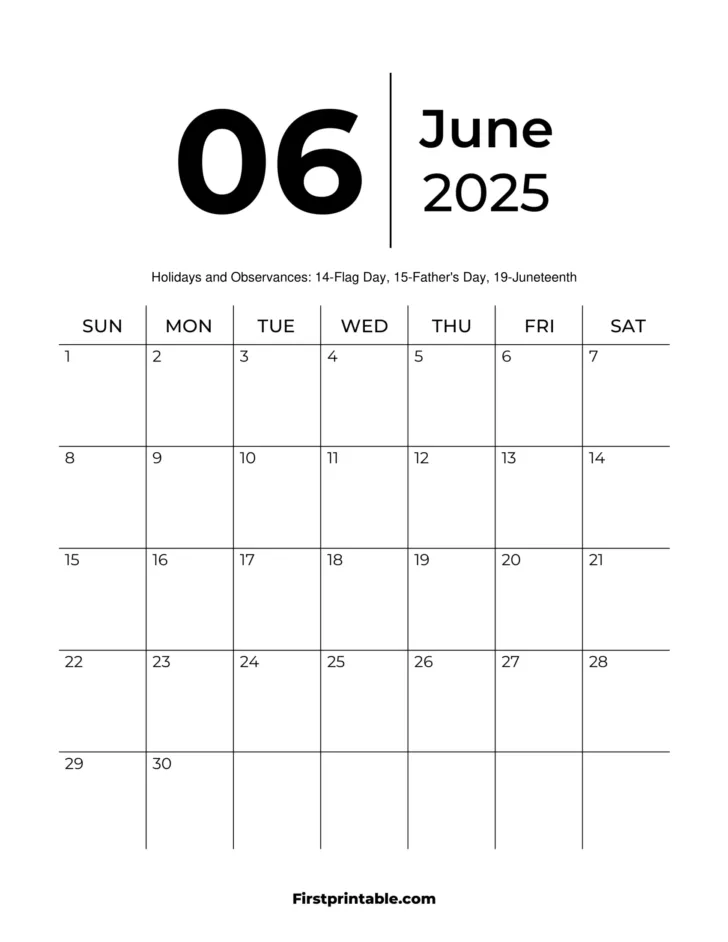 June 2025 Calendar Editable