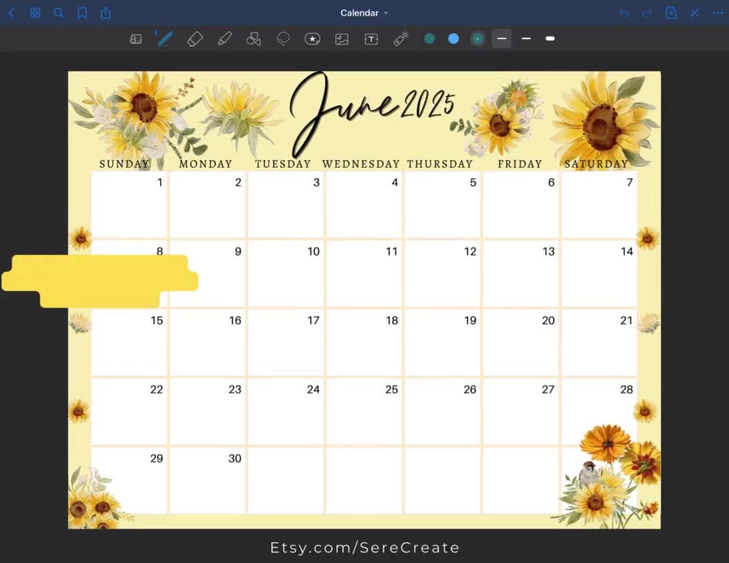 June 2025 Digital Calendar - Yellow Sunflowers Planner Editable Fillable Printable Calendar For Planning - Pdf, Png And Jpg Download with regard to Sunflower June 2025 Calendar