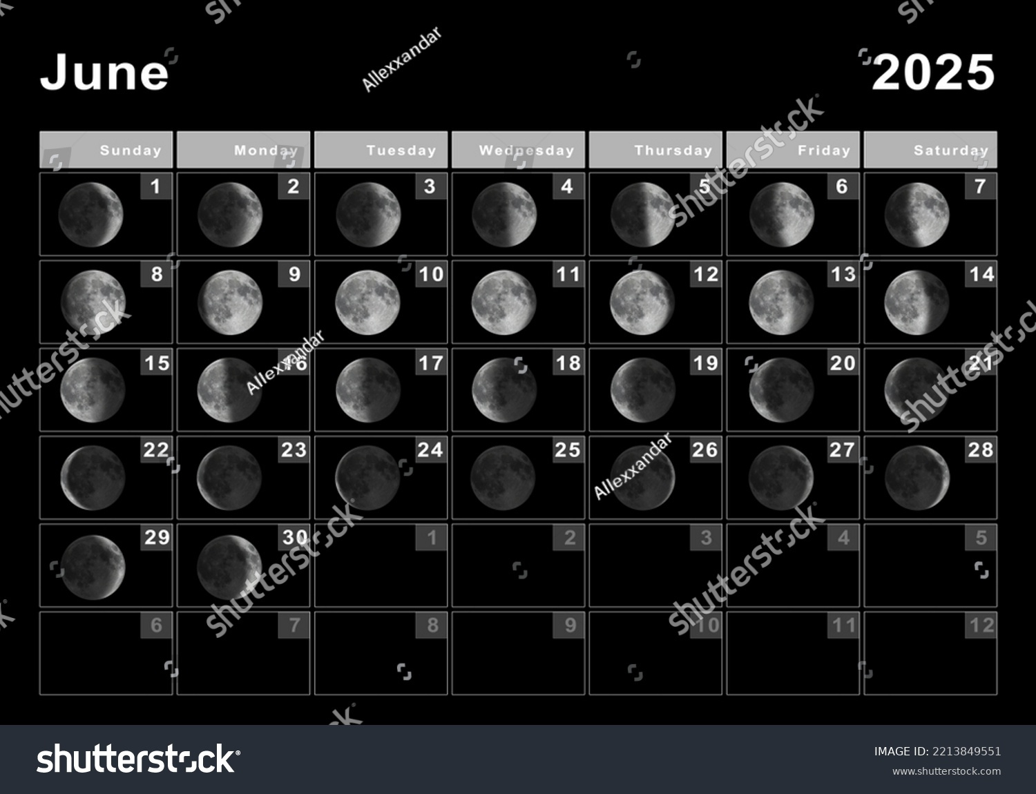June 2025 Lunar Calendar Moon Cycles Stock Illustration 2213849551 for Full Moon Calendar June 2025