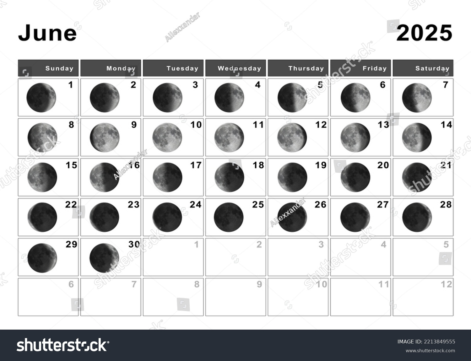June 2025 Lunar Calendar Moon Cycles Stock Illustration 2213849555 within Full Moon Calendar For June 2025