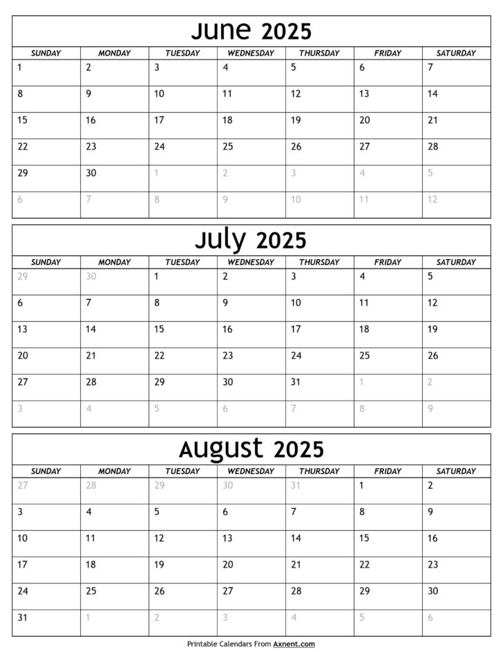 June Through August 2025 Calendar