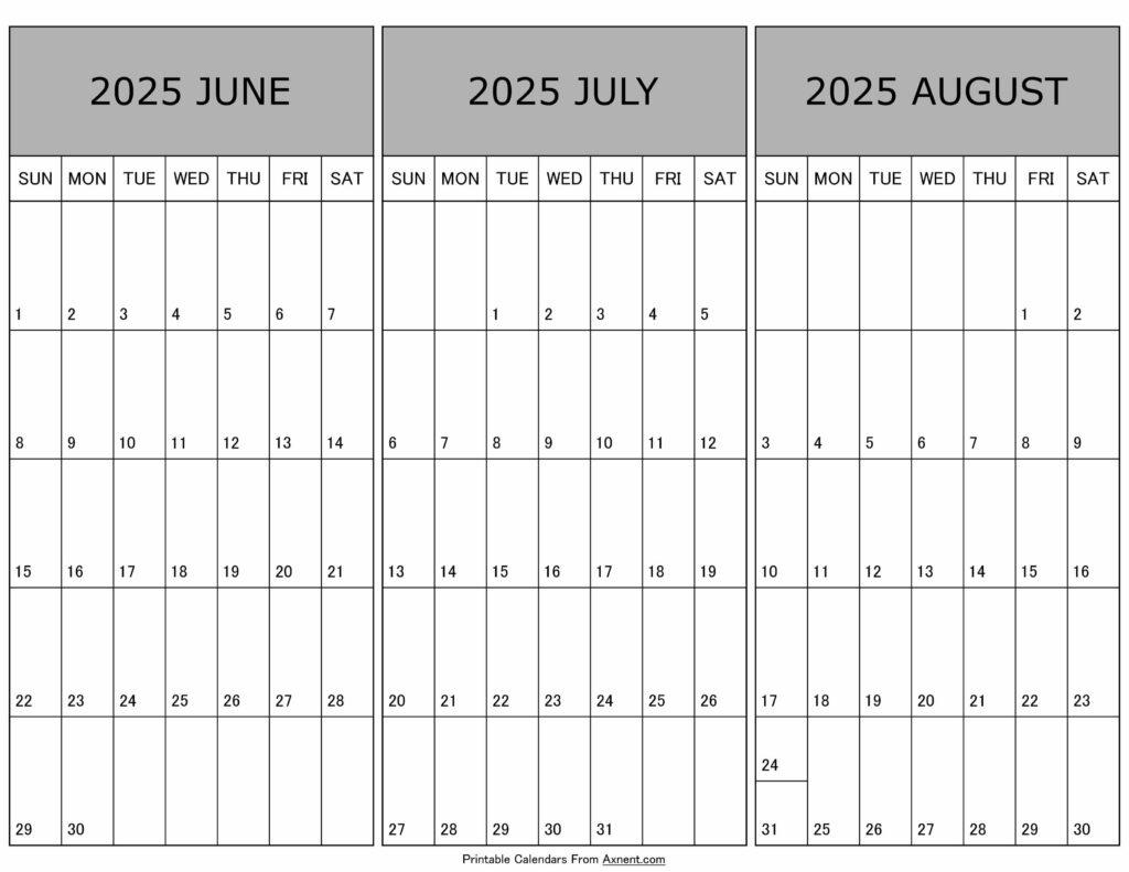 June To August Calendar 2025 Templates - Three Months within Printable 3 Month Calendar June July August 2025