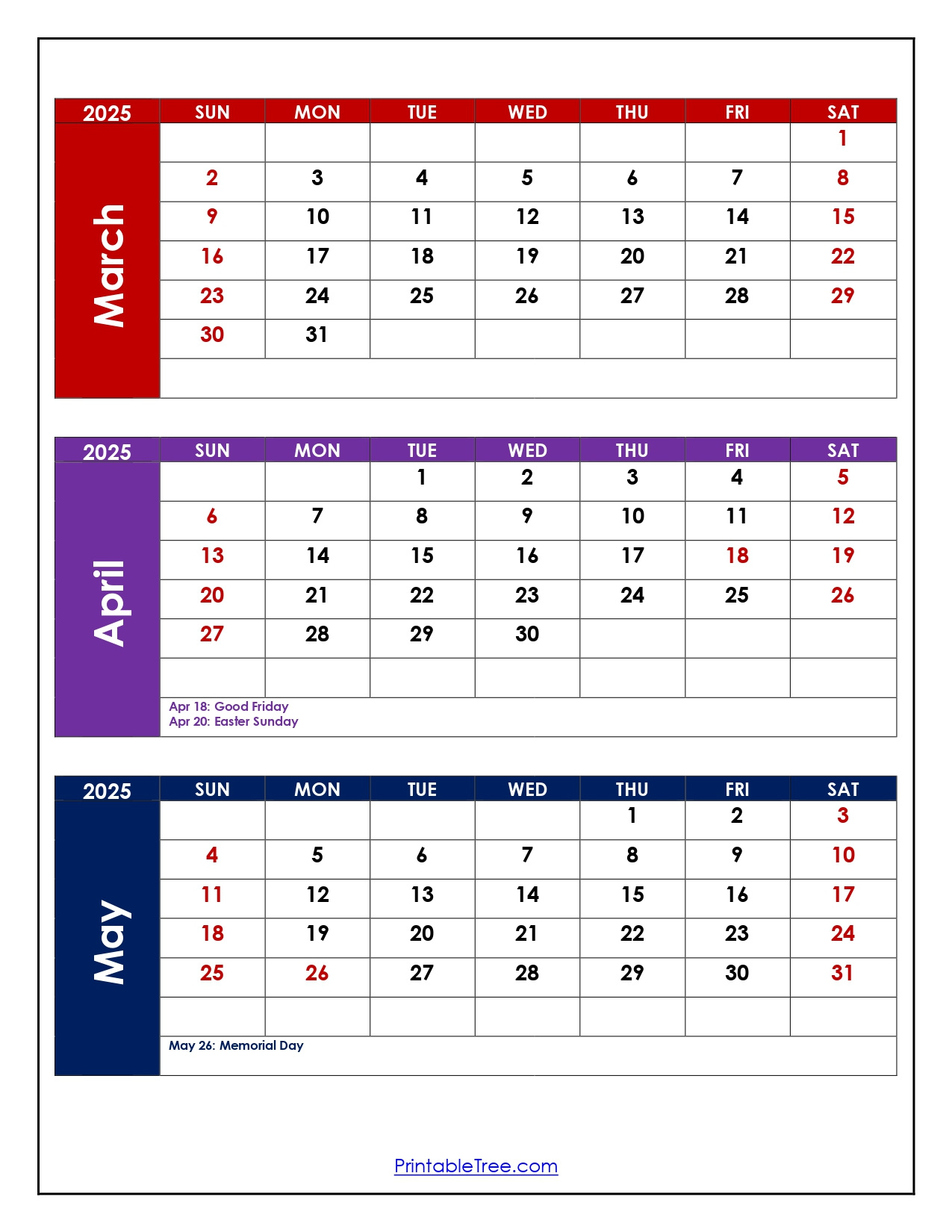 March To May 2025 Calendar Printable Pdf | Three Months Calendar pertaining to March April May June Calendar 2025