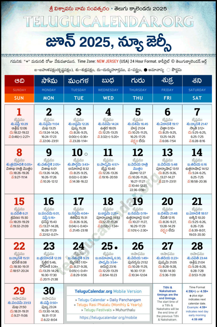 New York Telugu Calendar June 2025