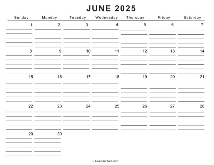 June 2025 Calendar Fillable