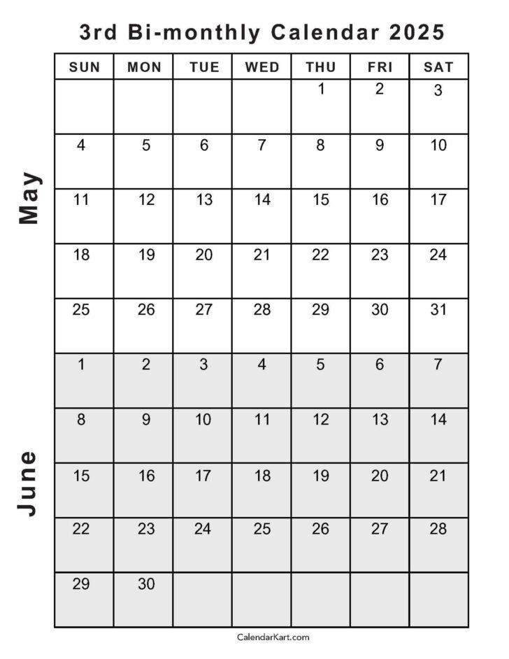 Calendar Of May and June 2025