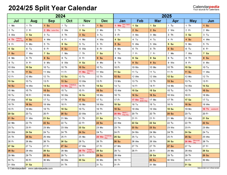 July 2024 – June 2025 Printable Calendar