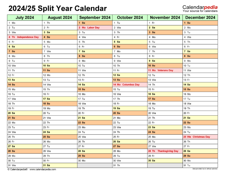 September 2024 to June 2025 Calendar Printable