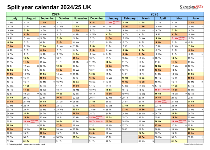 August 2024 – June 2025 Calendar Printable