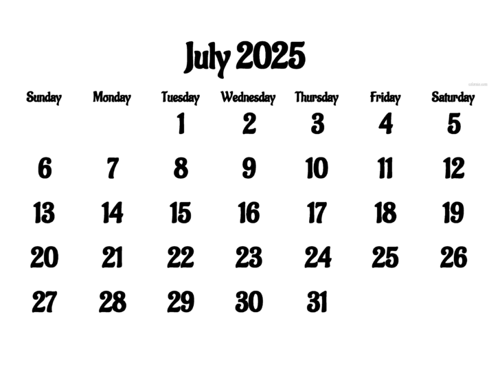 July 2025 Calendar Excel