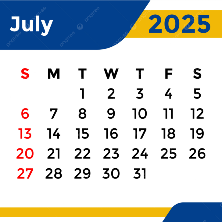 July Calendar 2025 Png