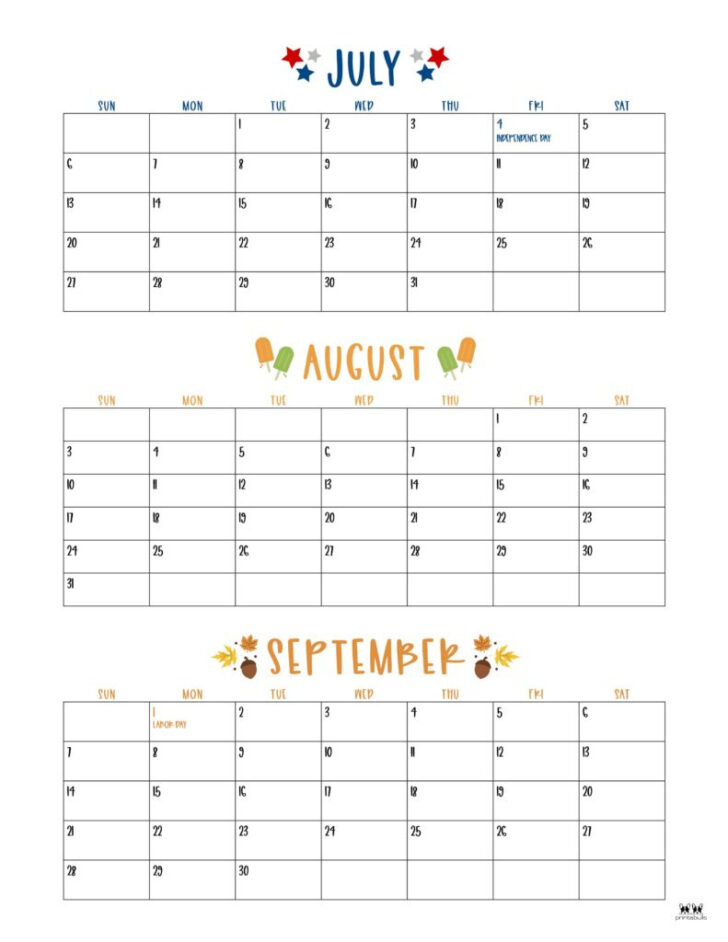 July Aug Sept 2025 Calendar Printable