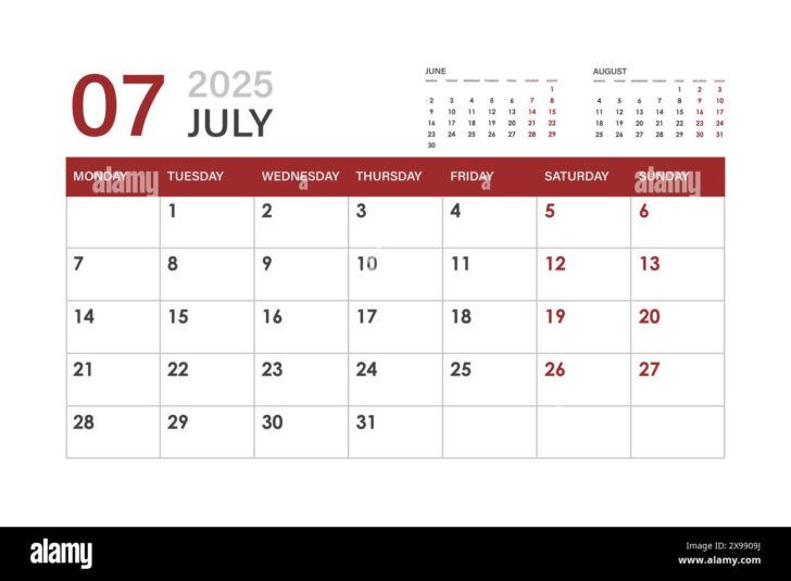 July Calendar 2025 Monday to Sunday