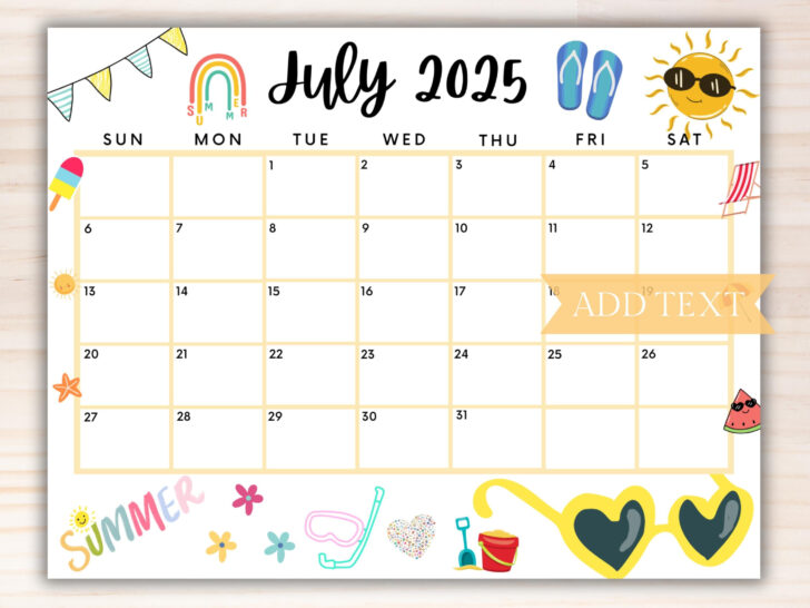July 2025 Calendar Printable UK