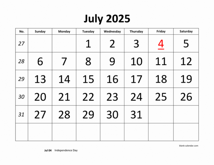 Large Printable July 2025 Calendar Large Printable July 2025 Calendar