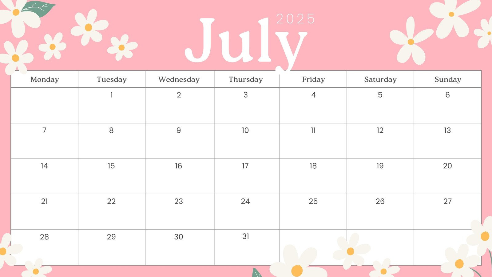 Free Printable, Custom July 2025 Calendar Templates | Canva inside July Monthly 2025 Printable Calendar