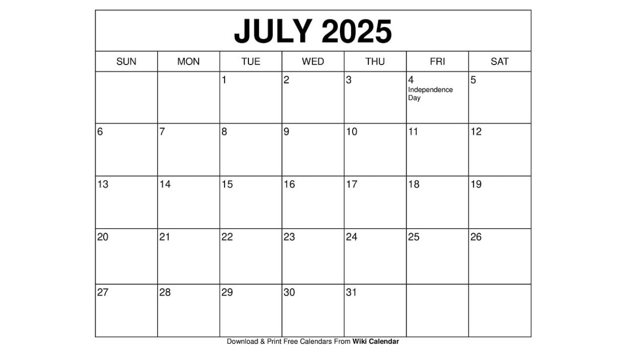 Free Printable July 2025 Calendar Templates With Holidays - Wiki Calendar for July 2025 Wiki Calendar Printable Free
