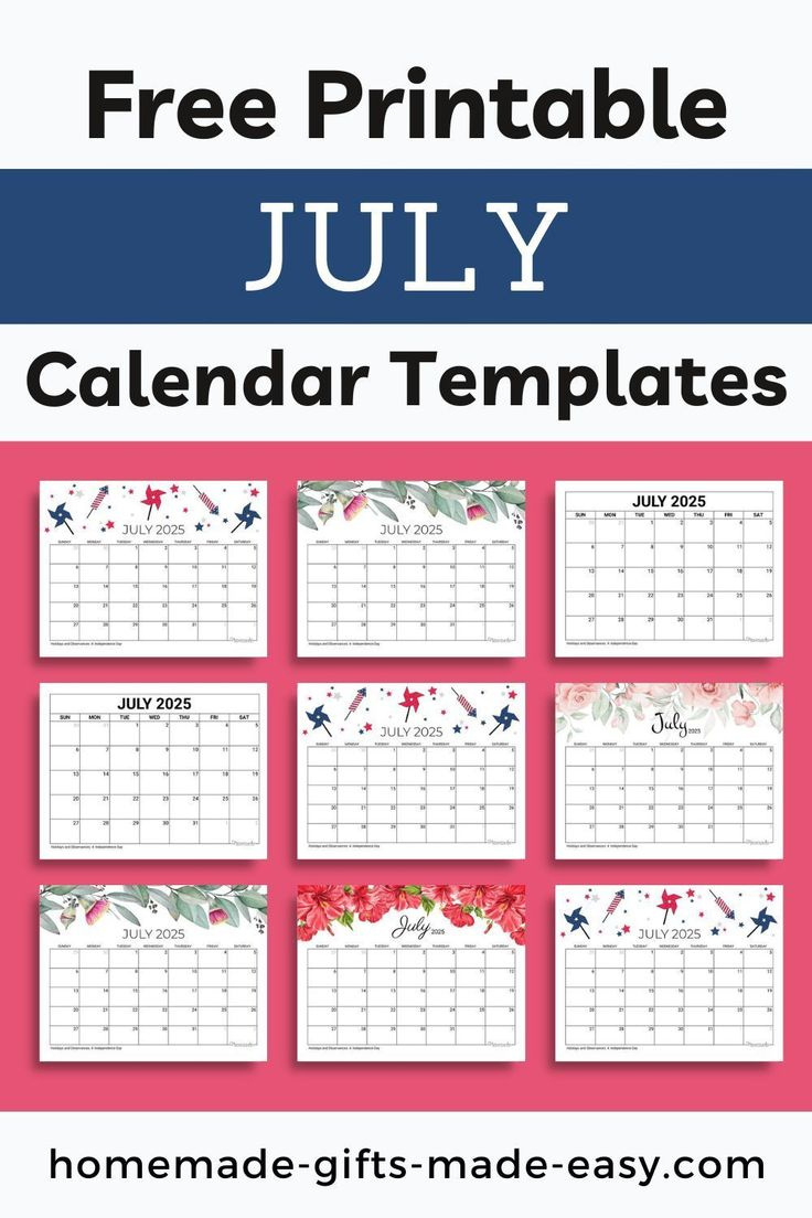 Free Printable July 2025 Calendar With Holidays | Homemade Gifts throughout July 2025 Calendar Homemade Gifts Made Easy
