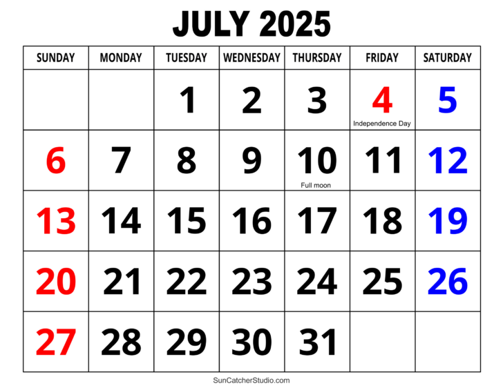 July Calendar For 2025
