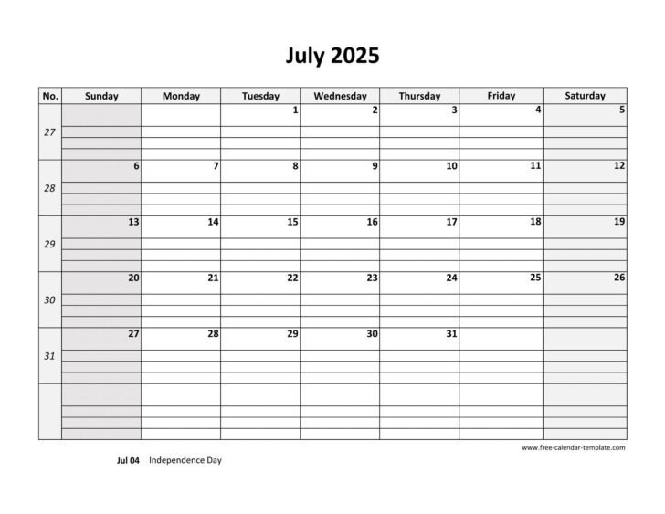 July 2025 Calendar with Lines Printable Free