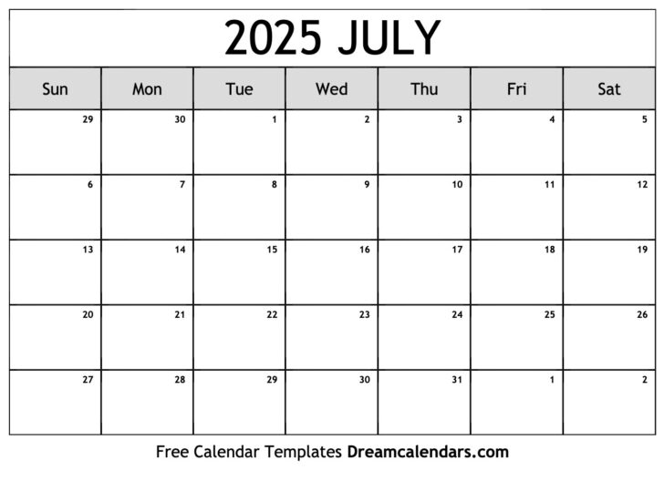 Next Year July Calendar 2025