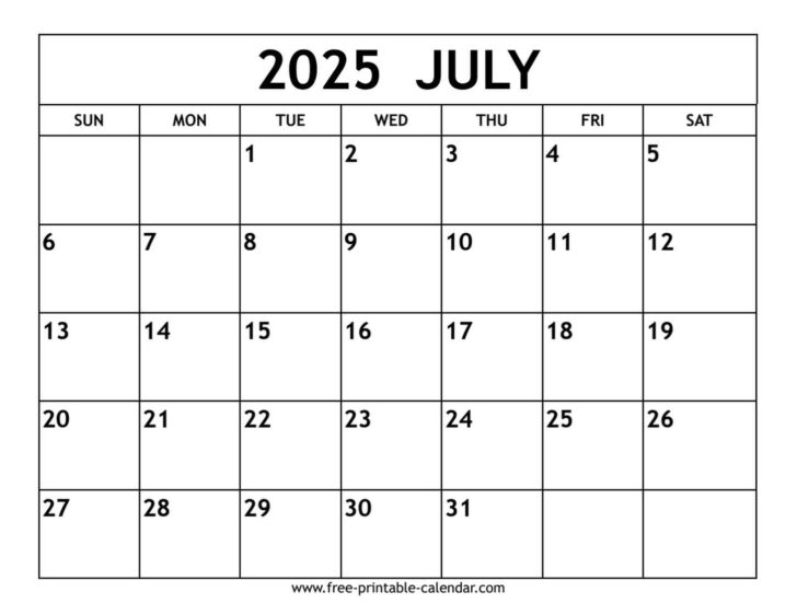July Calendar 2025 Canada