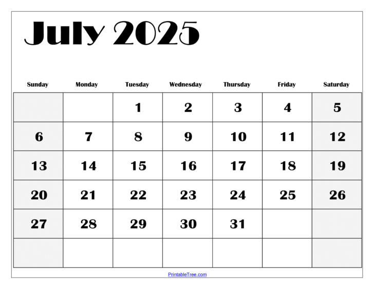 July Calendar 2025 Fill In