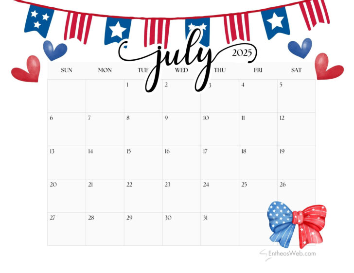 Downloadable July 2025 Calendar