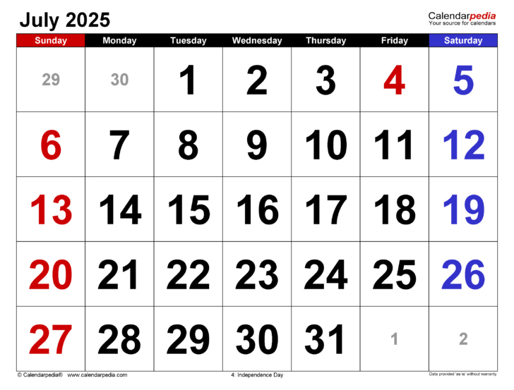 July 4th 2025 Calendar Date