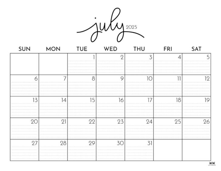 July 2025 Calendar Printable Monday Start