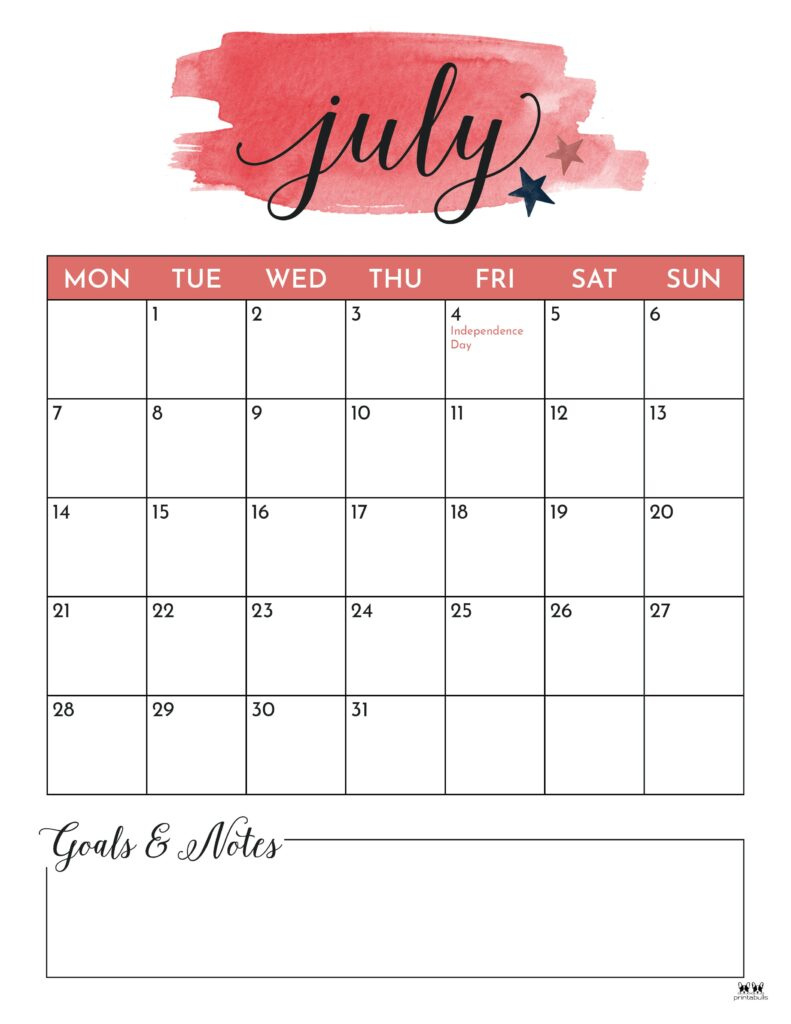 July 2025 Calendars - 107 Free Printables | Printabulls for July 2025 Calendar Printable Portrait