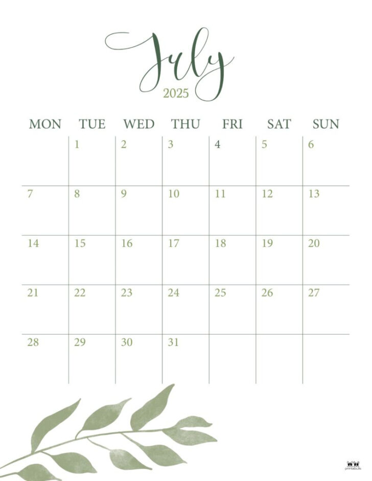 July 2025 Calendar Printable Vertical