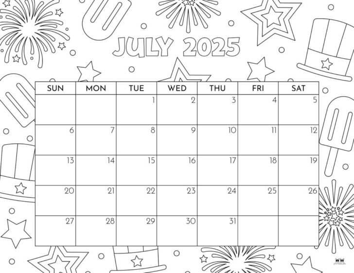 Blank Printable Calendar July 2025