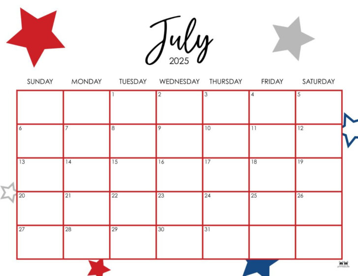 Blank July Calendar 2025 Printable