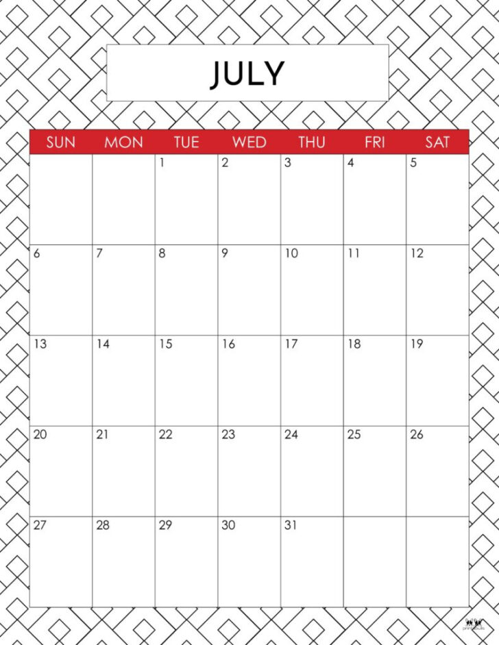 July Calendar 2025 Printable with Lines