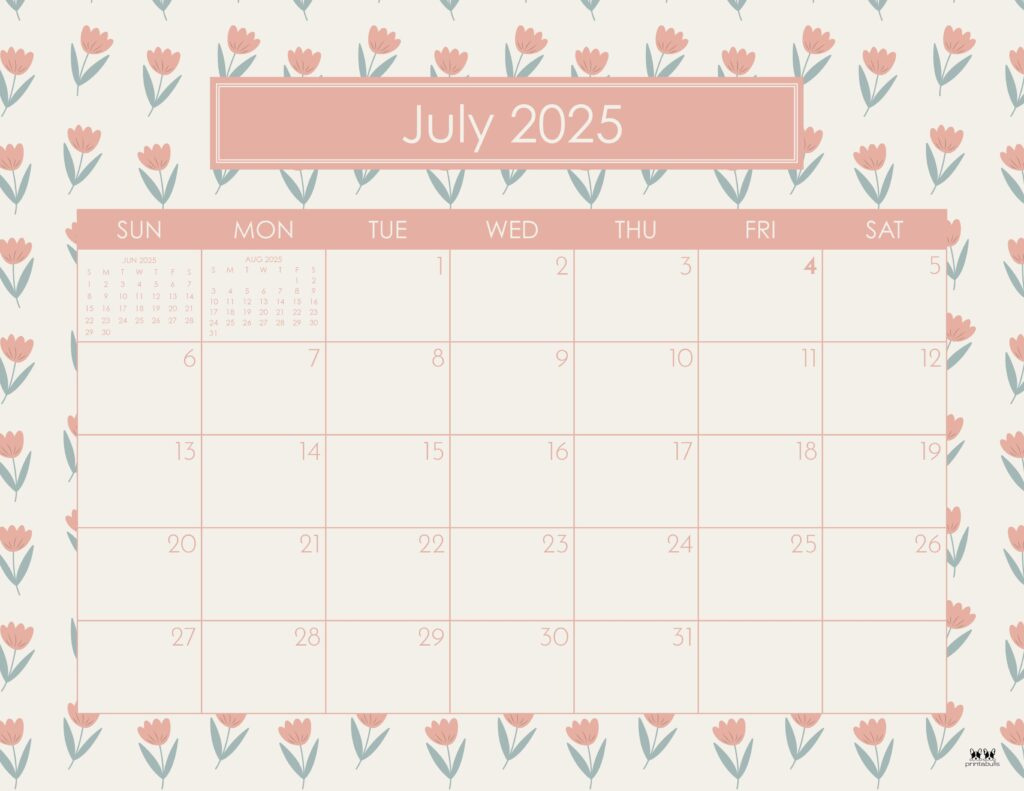 July 2025 Calendars - 107 Free Printables | Printabulls throughout Cute July 2025 Printable Calendar
