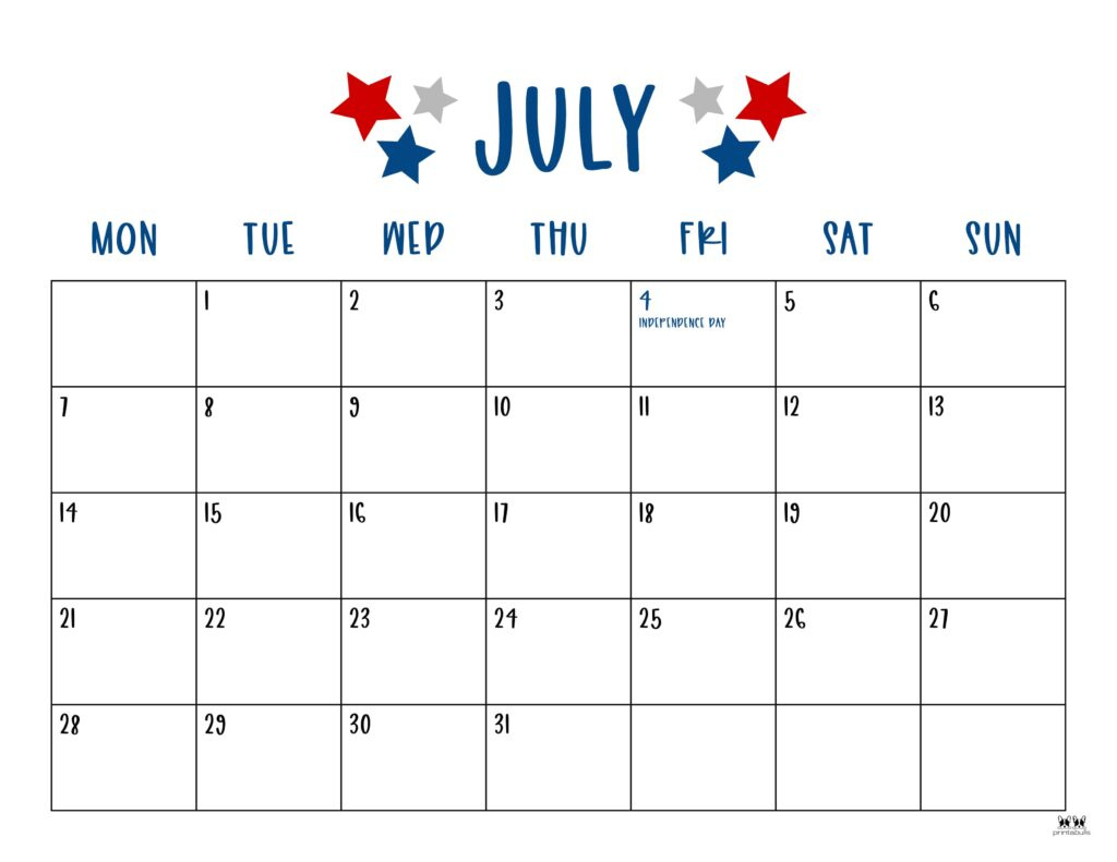 July 2025 Calendars - 107 Free Printables | Printabulls throughout National Day Calendar July 2025