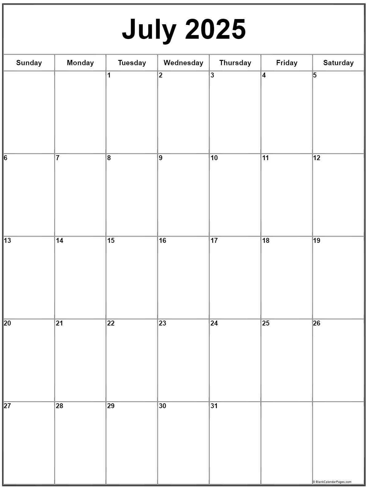 July 2025 Vertical Calendar | Portrait regarding July 2025 Calendar Printable Portrait