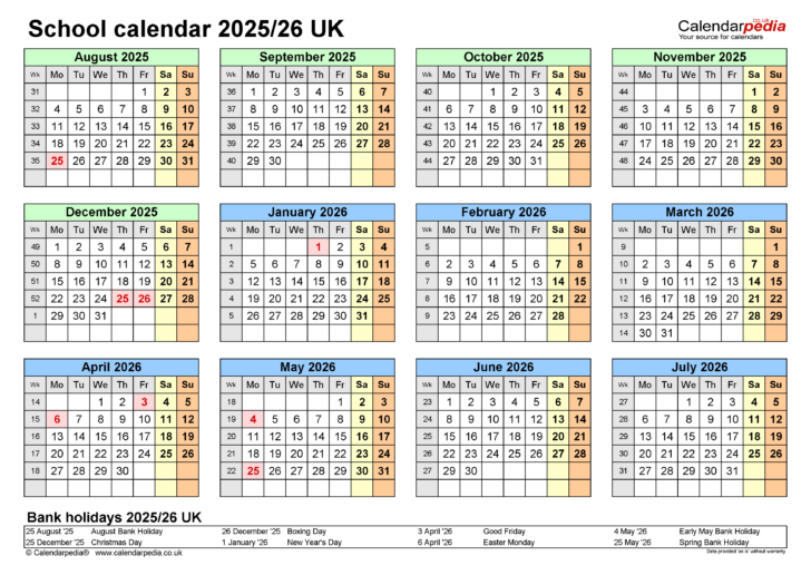 July 2025 to June 2026 School Calendar