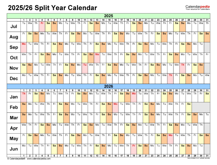 July 2025-June 2026 Printable Calendar