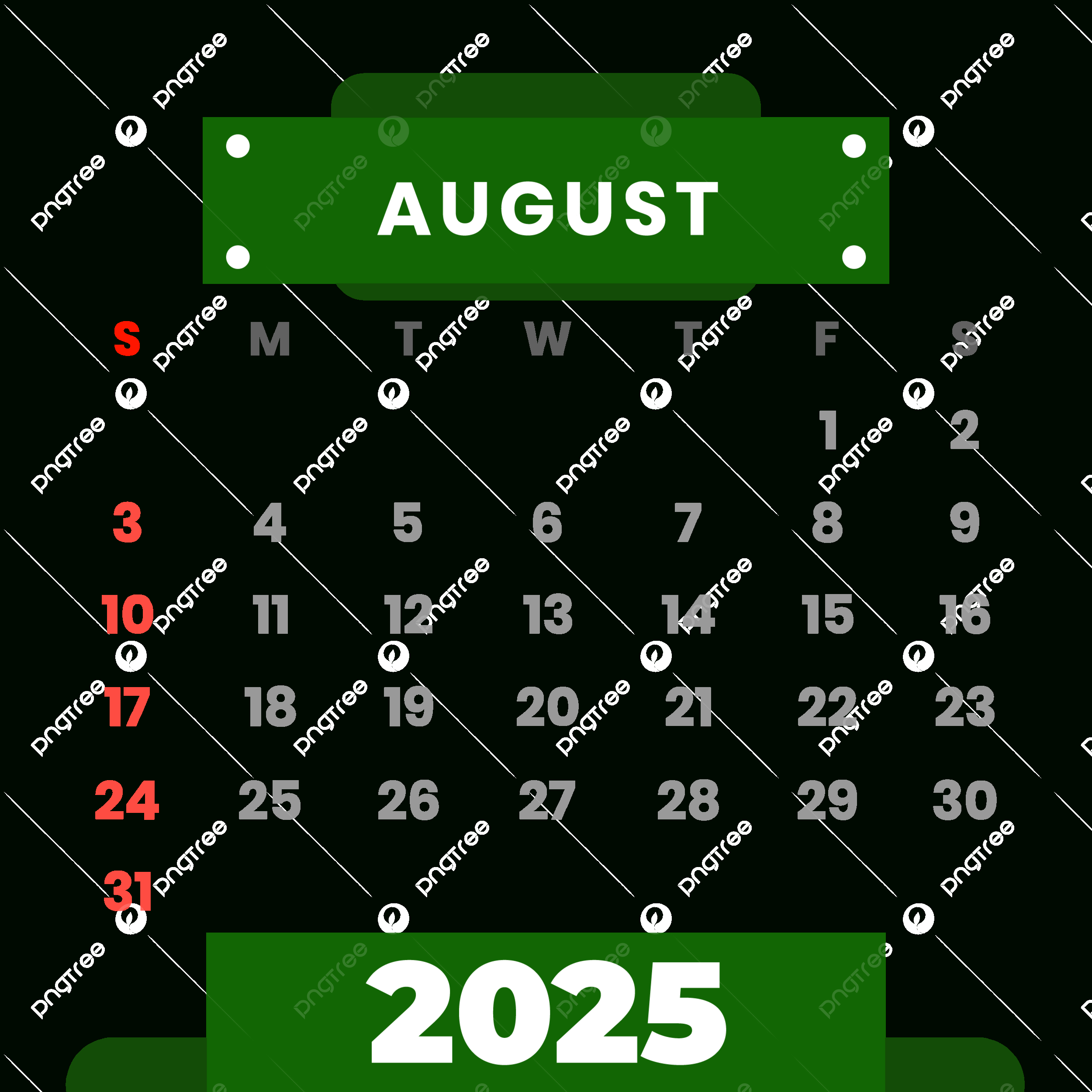 2025 August Vector Clipart Monthly Green Calendar, 2025 Calendar intended for August 2025 Calendar Clip Art