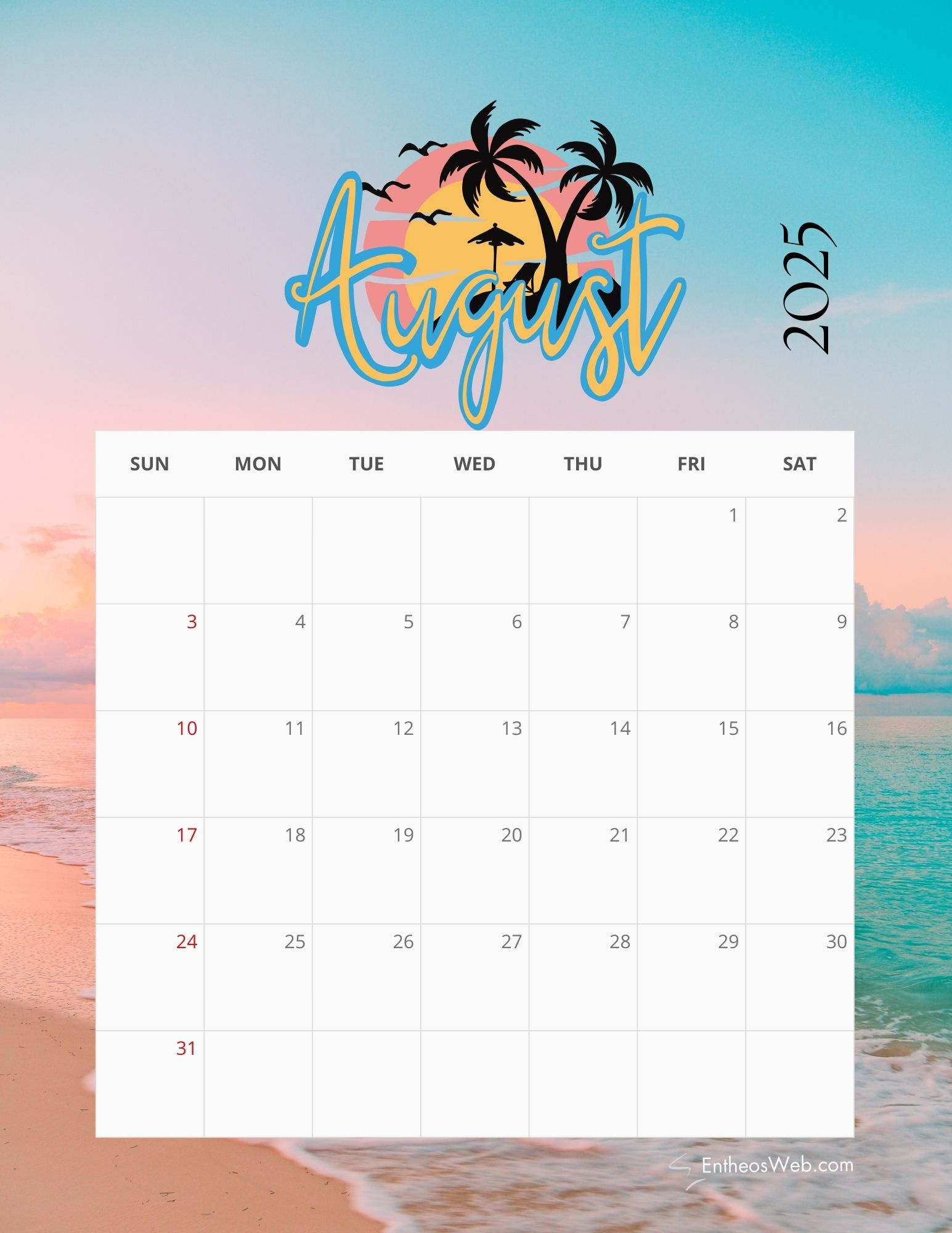 2025 Monthly Calendar Free Pdf Printable | Entheosweb intended for August Month Calendar 2025 Printable