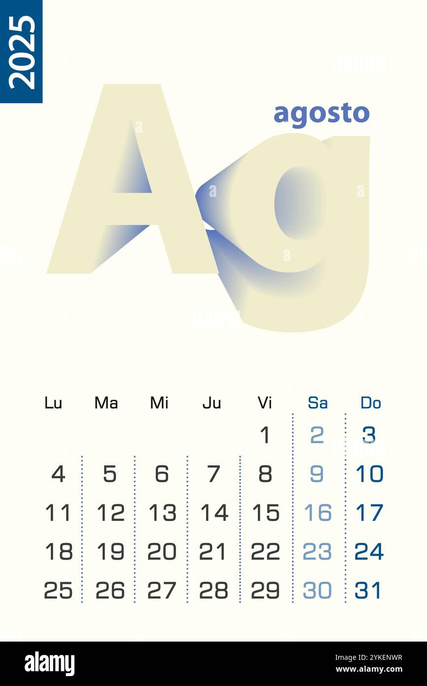 Agosto 2025 Stock Vector Images - Alamy intended for August 2025 Calendar In Spanish