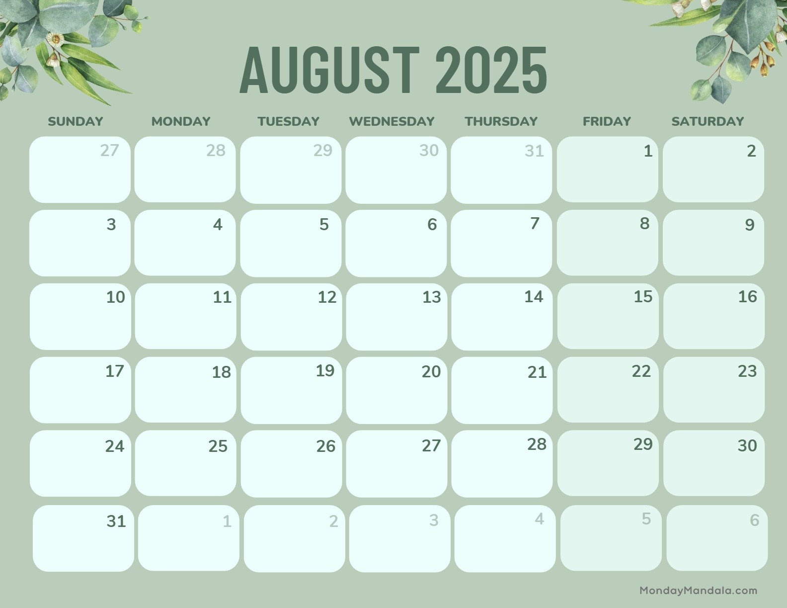 August 2025 Calendar (52 Free Pdf Printables) within World of Printables August 2025 Calendar