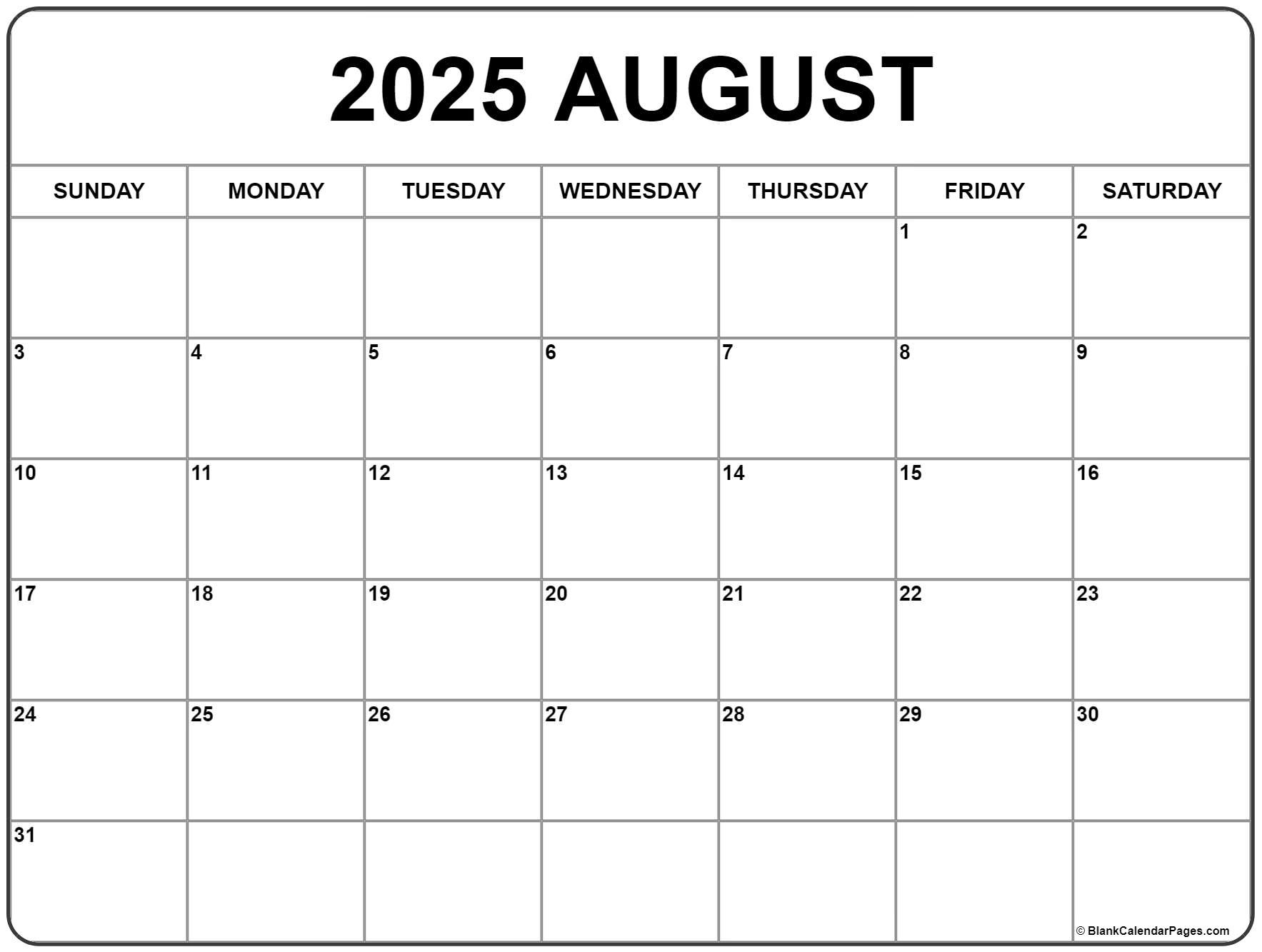 August 2025 Calendar | Free Printable Calendars for 2025 August Free Printable Calendar
