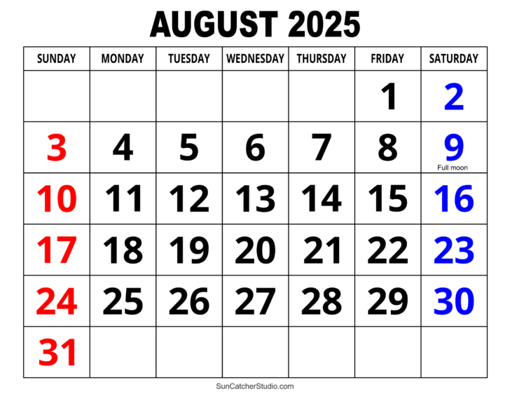 Calendar Month August 2025