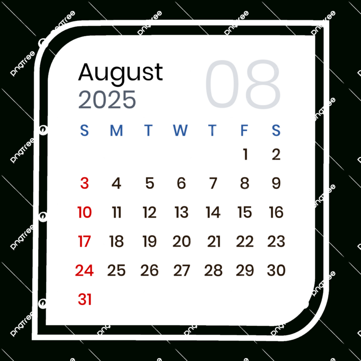 August 2025 Calendar Png